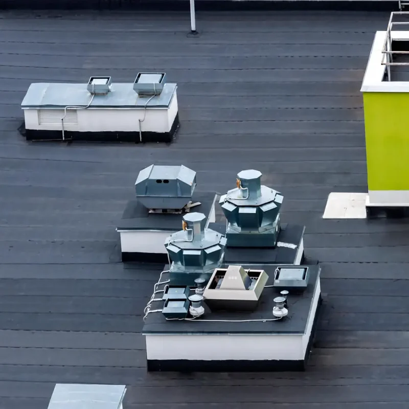 Commercial flat roof installation with HVAC systems in Connecticut