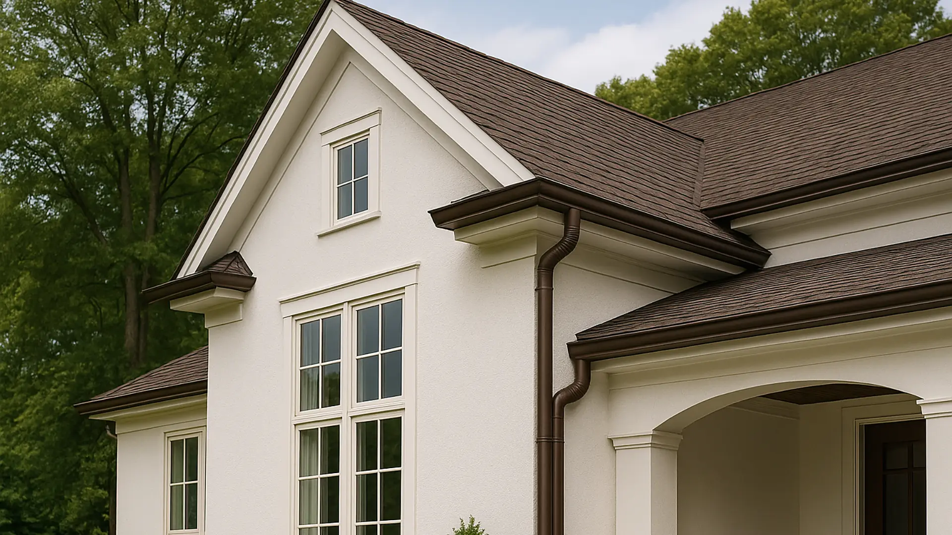 Connecticut home with new gutters and roofline drainage