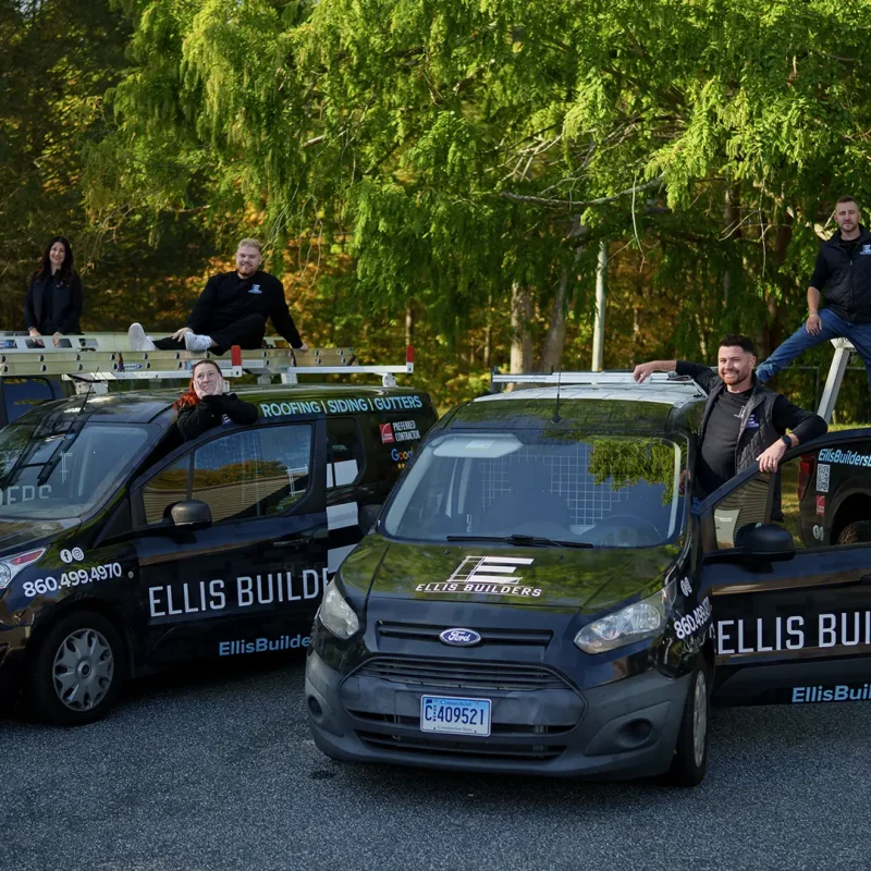 Ellis Builders Connecticut roofing crew on a residential roof replacement project