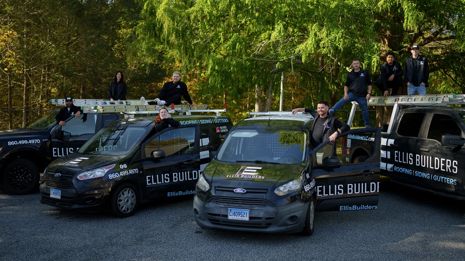 Ellis Builders Connecticut roofing crew on a residential roof replacement project
