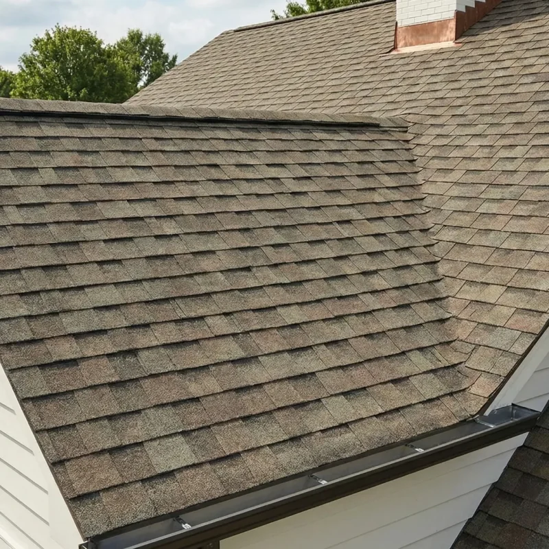Architectural asphalt shingles installed on a Connecticut suburban home showing dimensional layered design and wind-resistant roofing system
