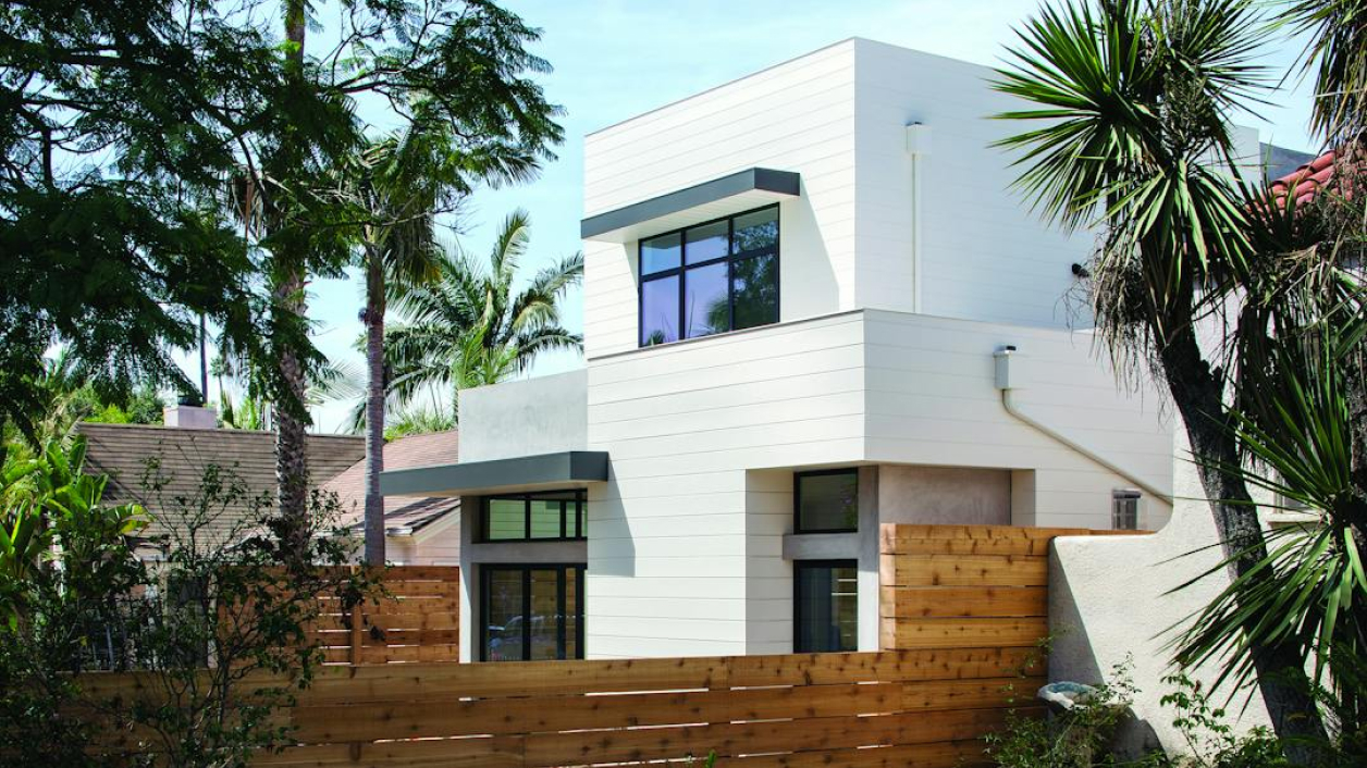 Modern home exterior with James Hardie Artisan siding