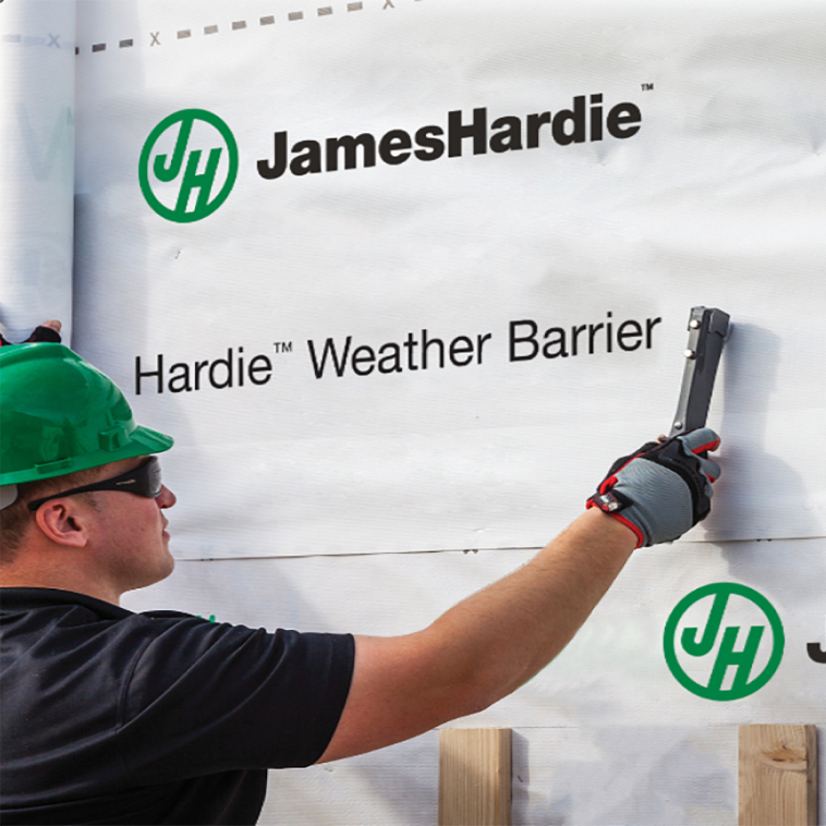 James Hardie weather barrier installed behind siding