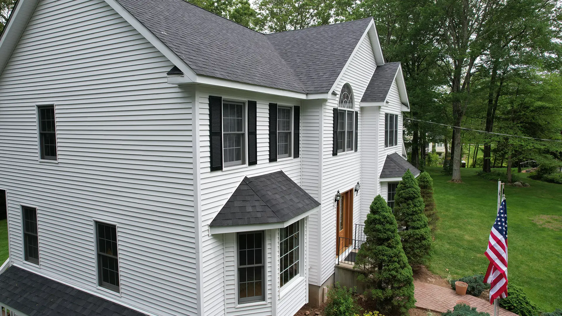 Ellis Builders Connecticut roof project with valleys, sidewalls, and lower roof intersections